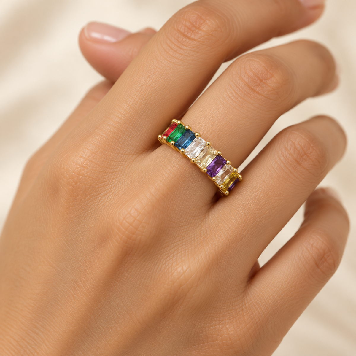 Rainbow Square Crystal Ring – Anaqa — model image