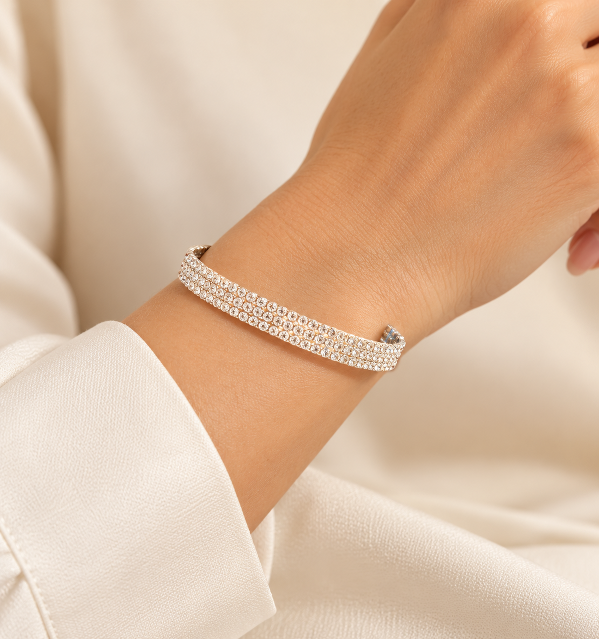 Silver Crystal Open Cuff – Anaqa on model