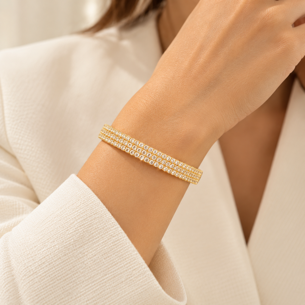 Golden Crystal Open Cuff – Anaqa on model