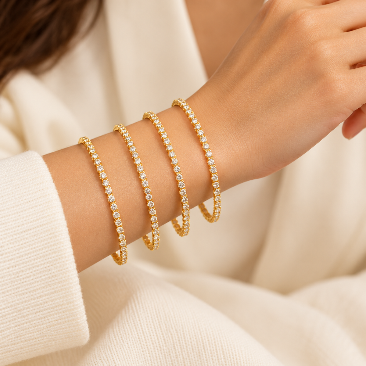 Golden Crystal Bangles – Anaqa on model