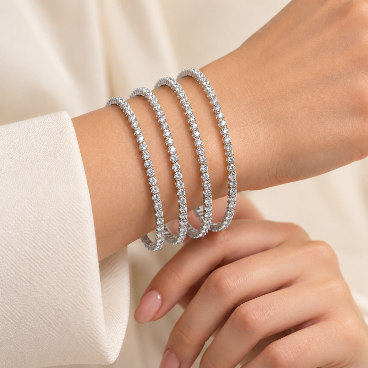 Silver Crystal Bangles – Anaqa on model