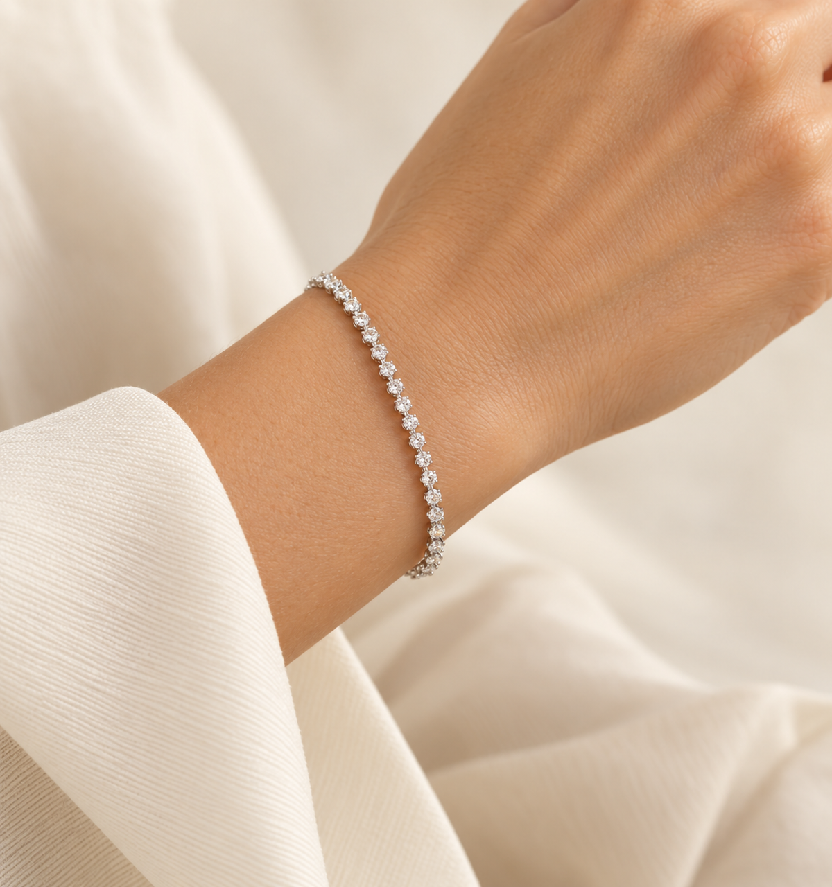 Classic Silver Tennis Bracelet – Anaqa on model