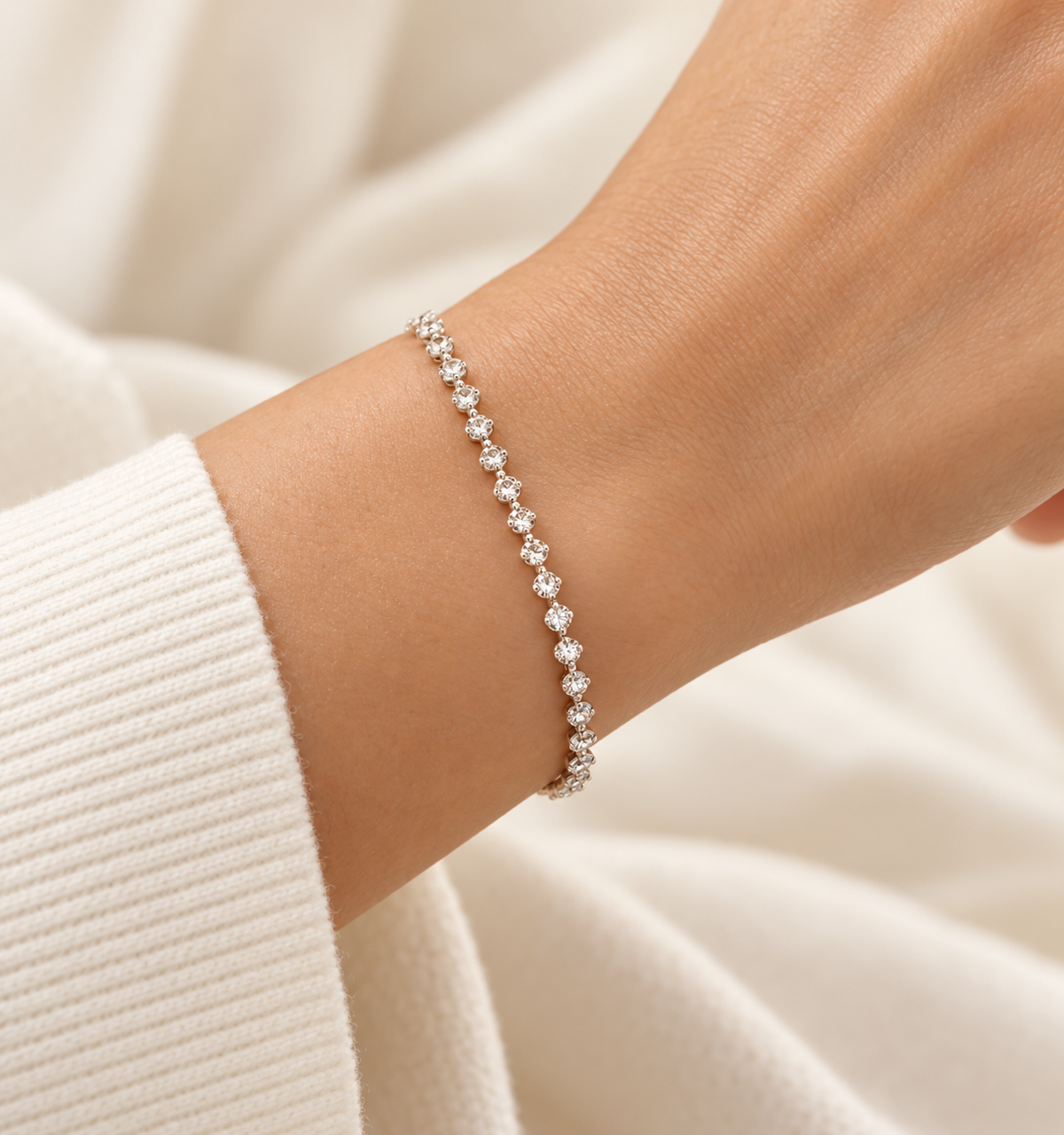 Round Crystal Tennis Bracelet – Anaqa on model