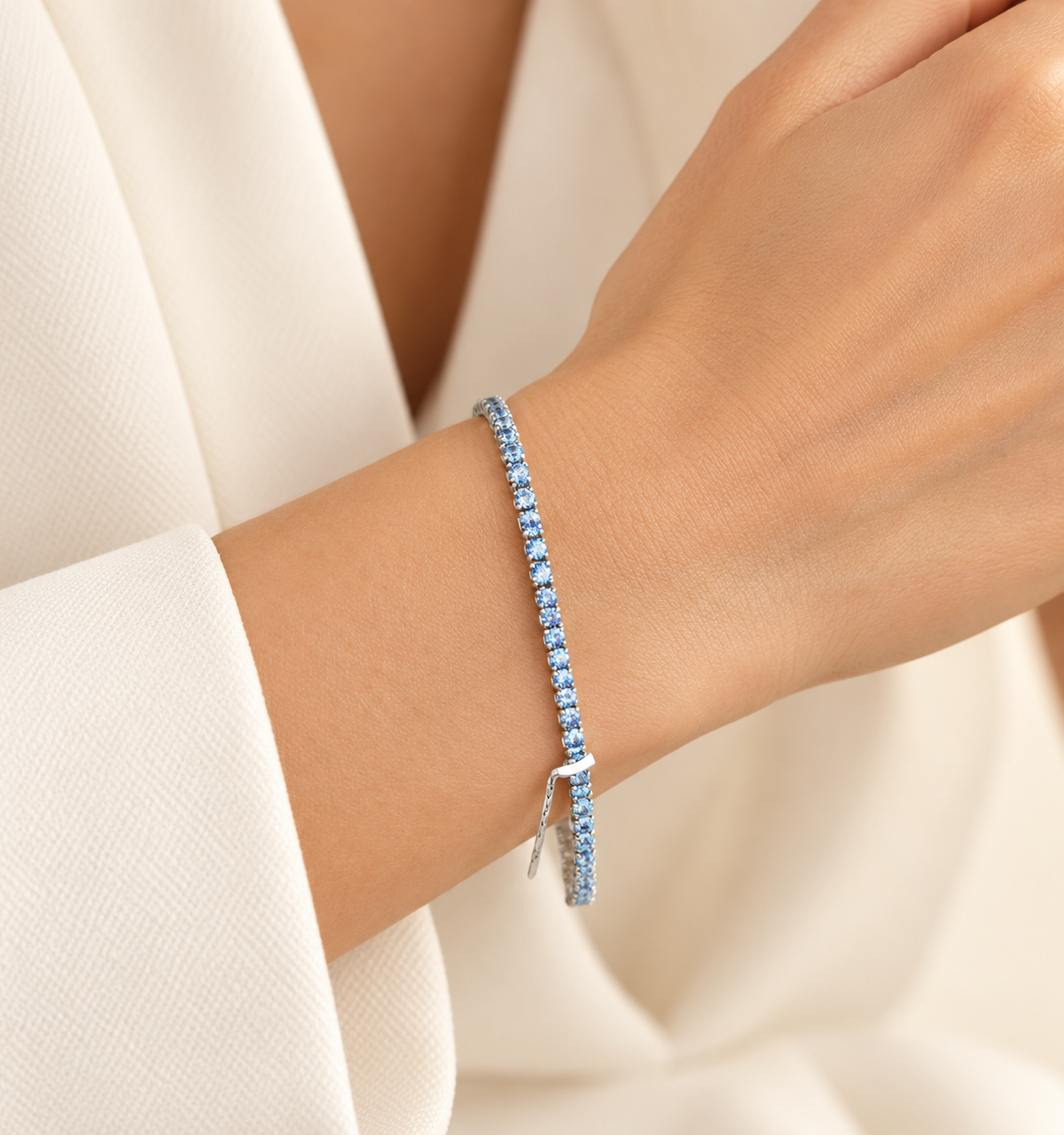 Blue Crystal Tennis Bracelet – Anaqa on model