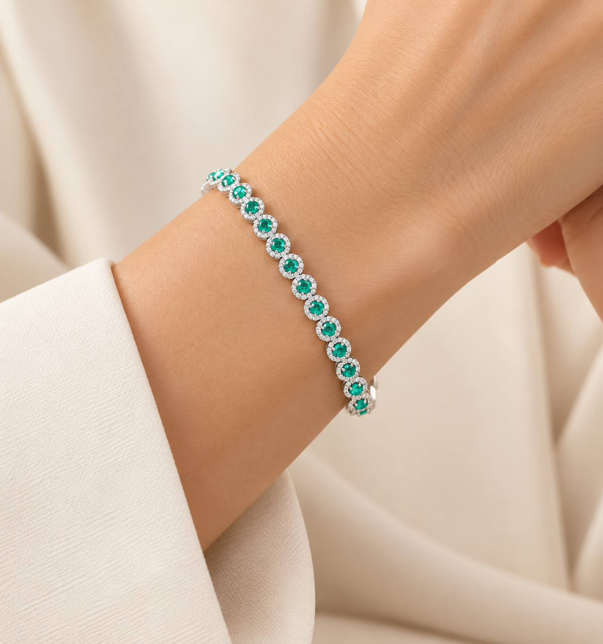 Emerald Halo Tennis Bracelet – Anaqa on model