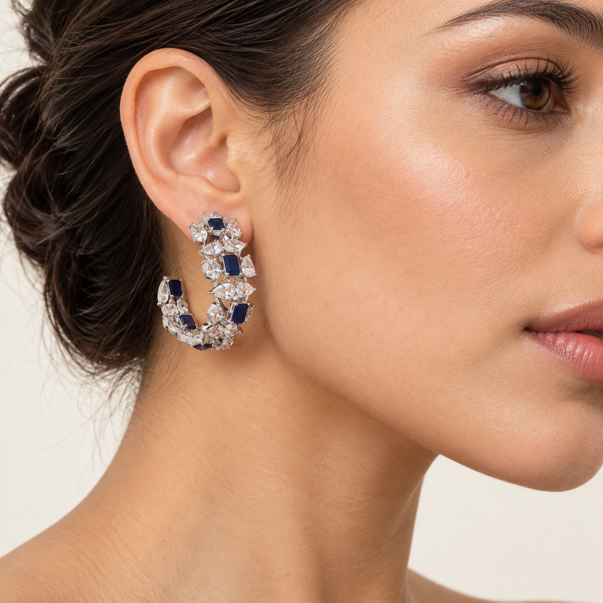 Blue Mosaic Hoop Earrings by Anaqa — model image