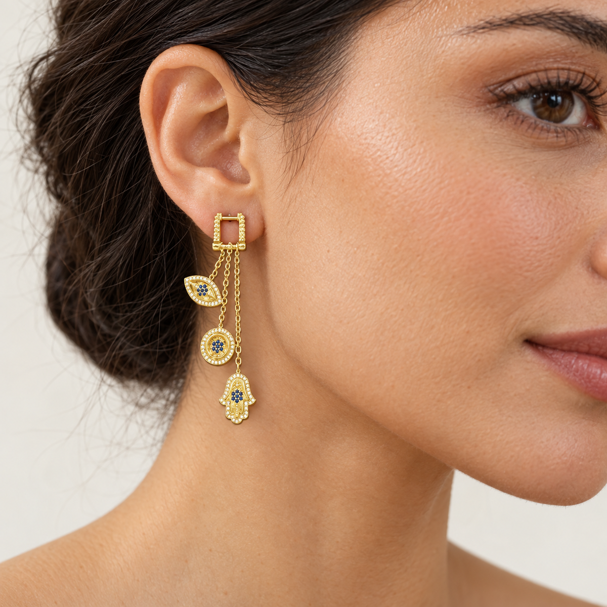 Golden Charm Drop Earrings – Anaqa — model image