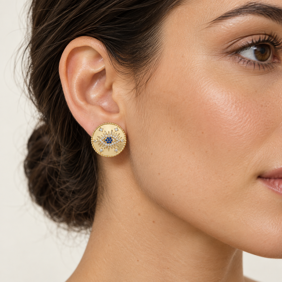 Golden Sunburst Stud Earrings – Anaqa — model image