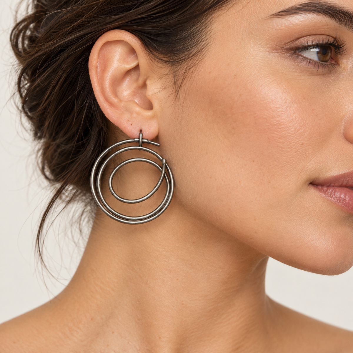Silver Double Hoop Earrings – Anaqa — model image