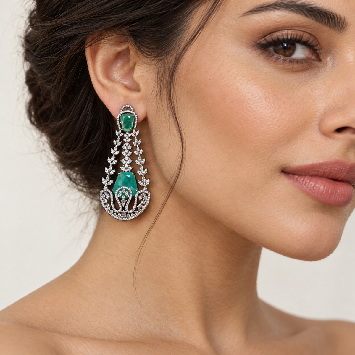 Emerald Cascade Earrings – Anaqa — model image