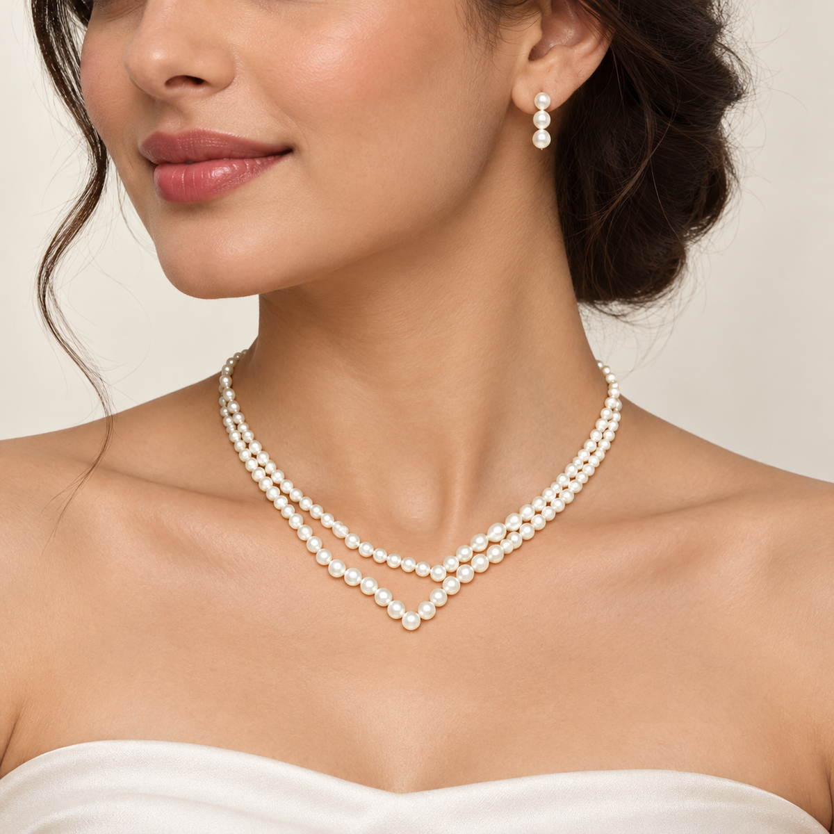 Layered Pearl-Look Necklace Set – Anaqa — model image