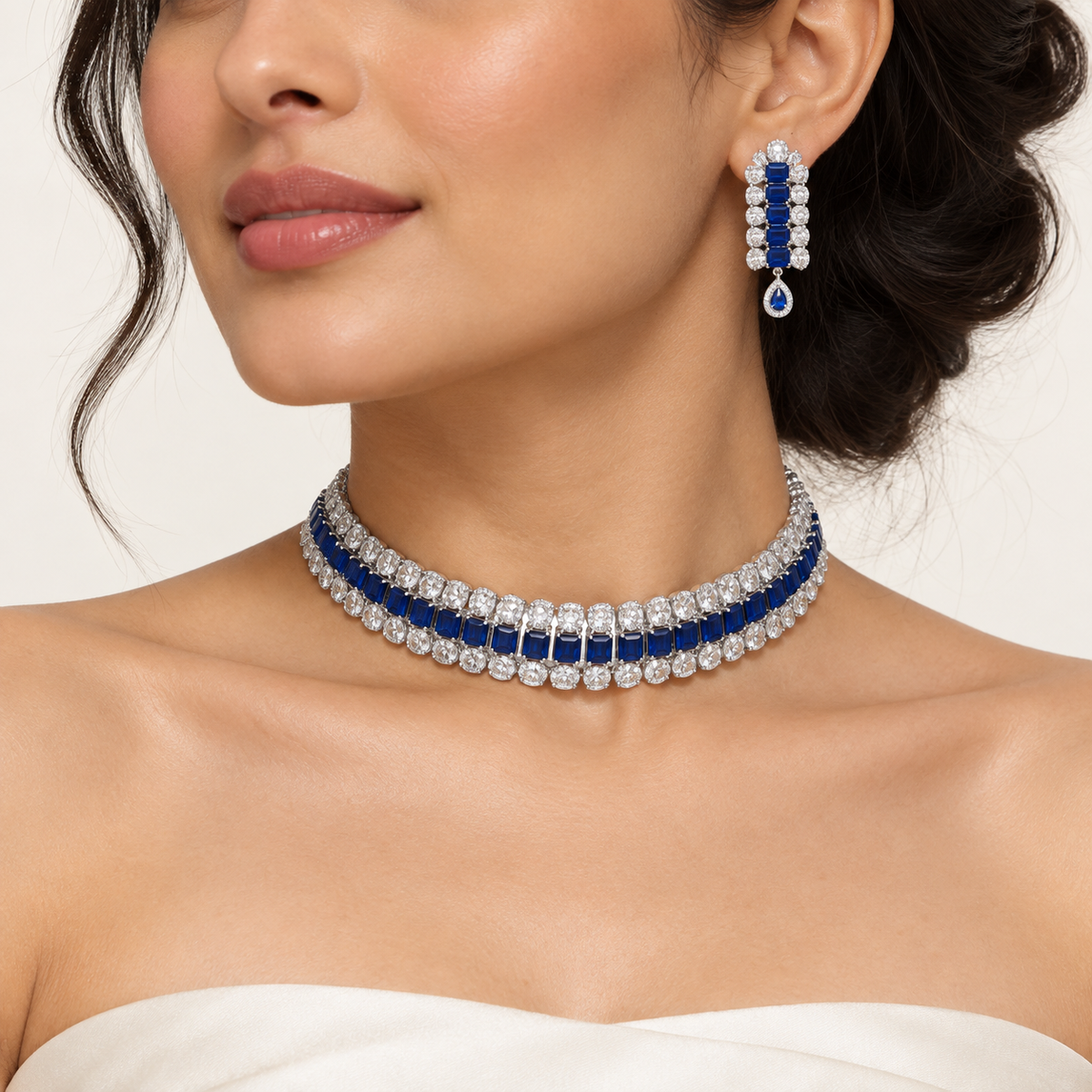 Blue Crystal Choker Set – Anaqa — model image