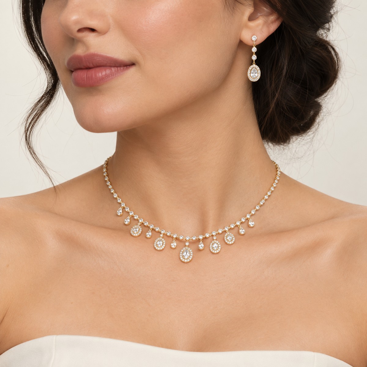 Golden Teardrop Necklace Set – Anaqa — model image