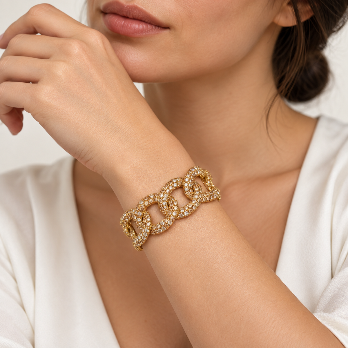 Golden Crystal Link Bracelet – Anaqa — model image