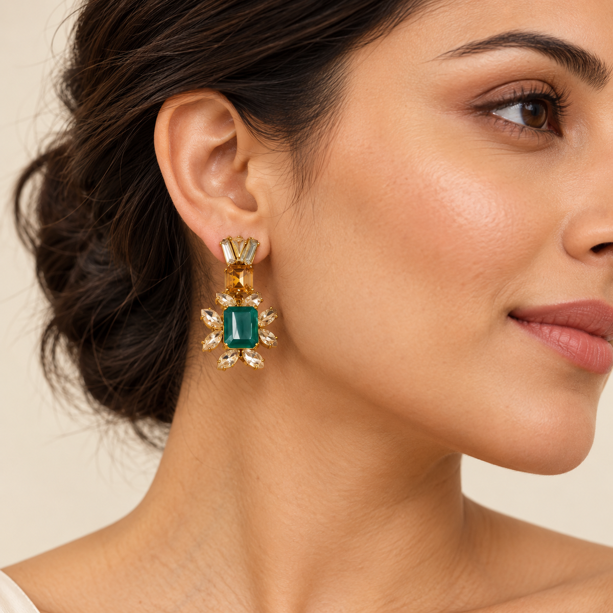 Emerald Frame Drop Earrings – Anaqa — model image