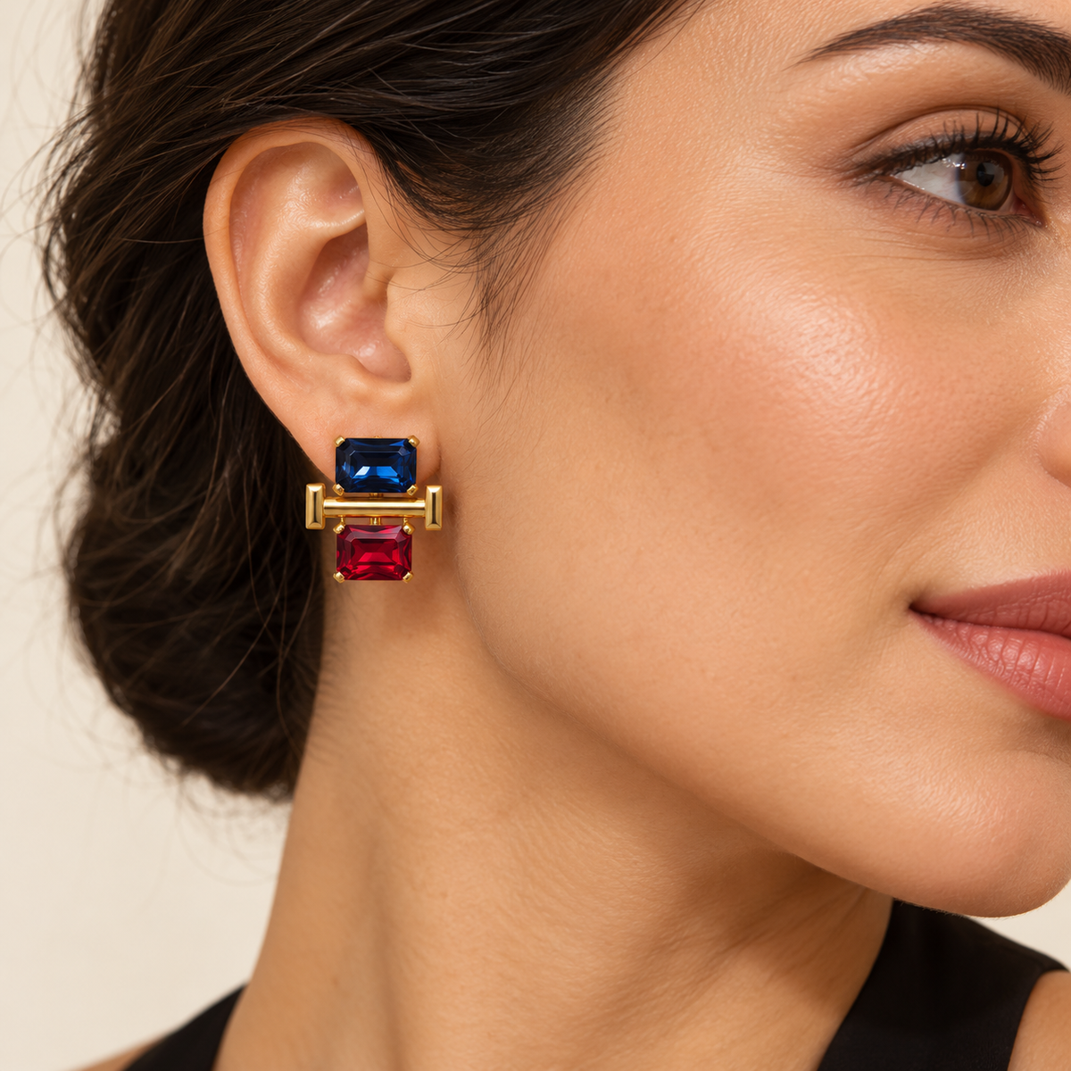 Ruby and Blue Drop Earrings – Anaqa — model image