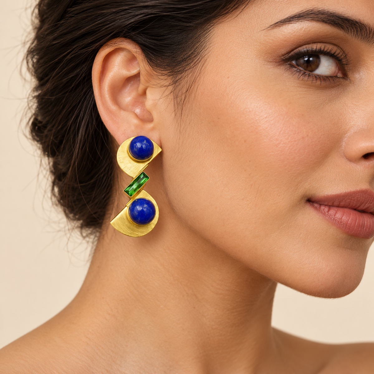 Golden Blue Disc Earrings – Anaqa — model image