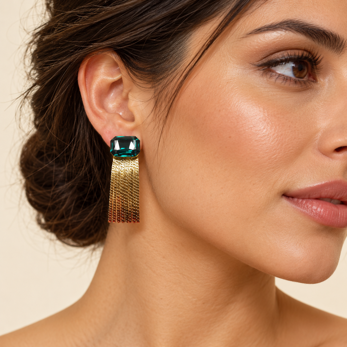 Emerald Tassel Earrings – Anaqa — model image
