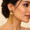 Emerald Golden Fringe Earrings – Anaqa — model image