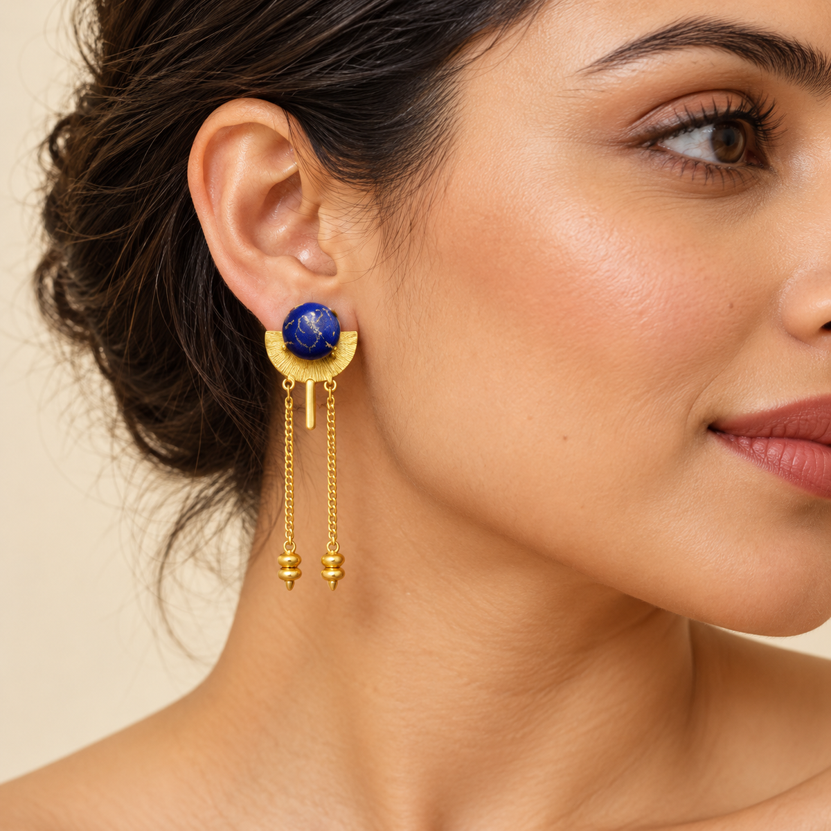Blue Golden Fringe Earrings – Anaqa — model image