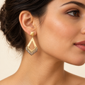 Golden Geometric Drop Earrings – Anaqa — model image