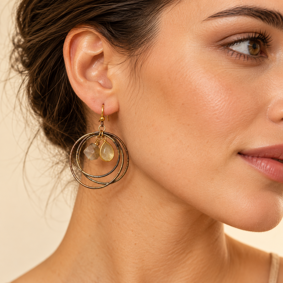 Golden Triple Hoop Earrings – Anaqa — model image