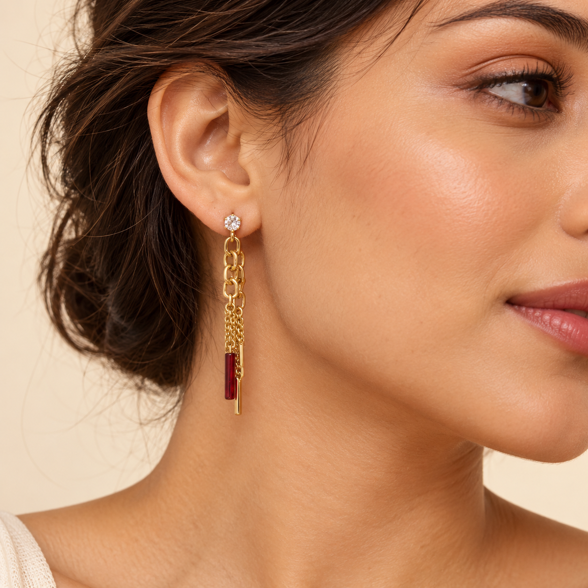 Ruby Chain Drop Earrings – Anaqa — model image