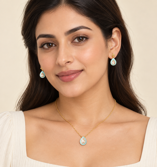 Aqua Teardrop Pendant Set – Anaqa — model image