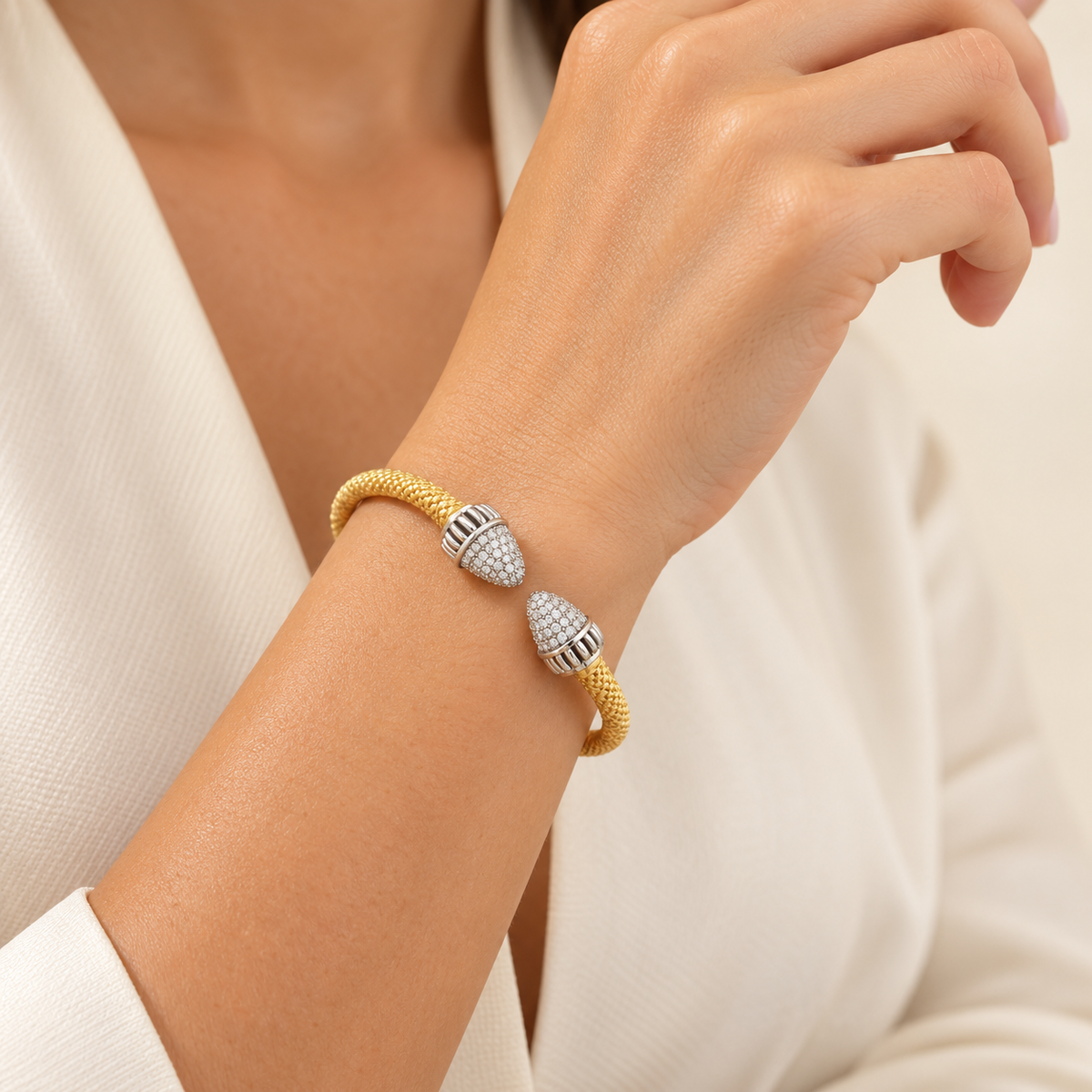 Silver Crystal Tip Cuff – Anaqa — model image
