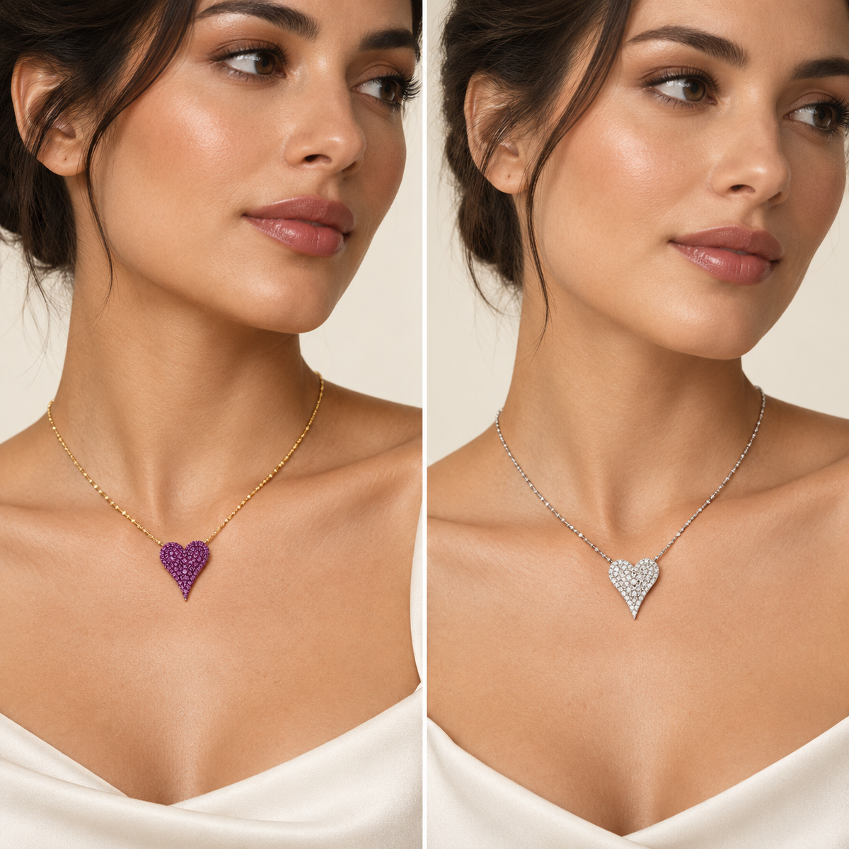 Twin Heart Pendant Chains – Anaqa — model image