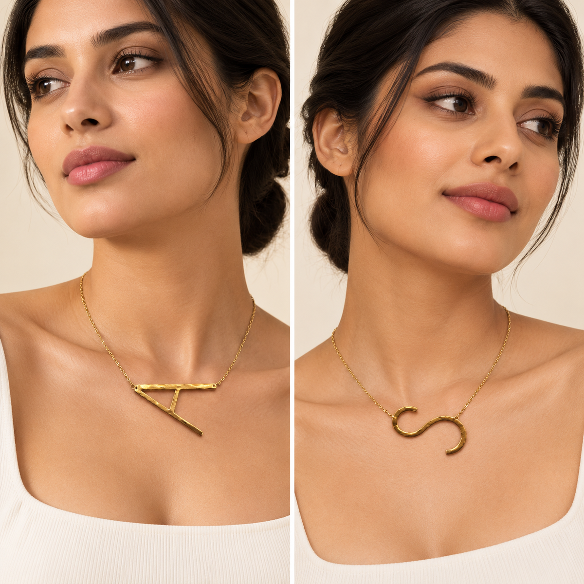 Golden Letter Pendant Chains – Anaqa — model image