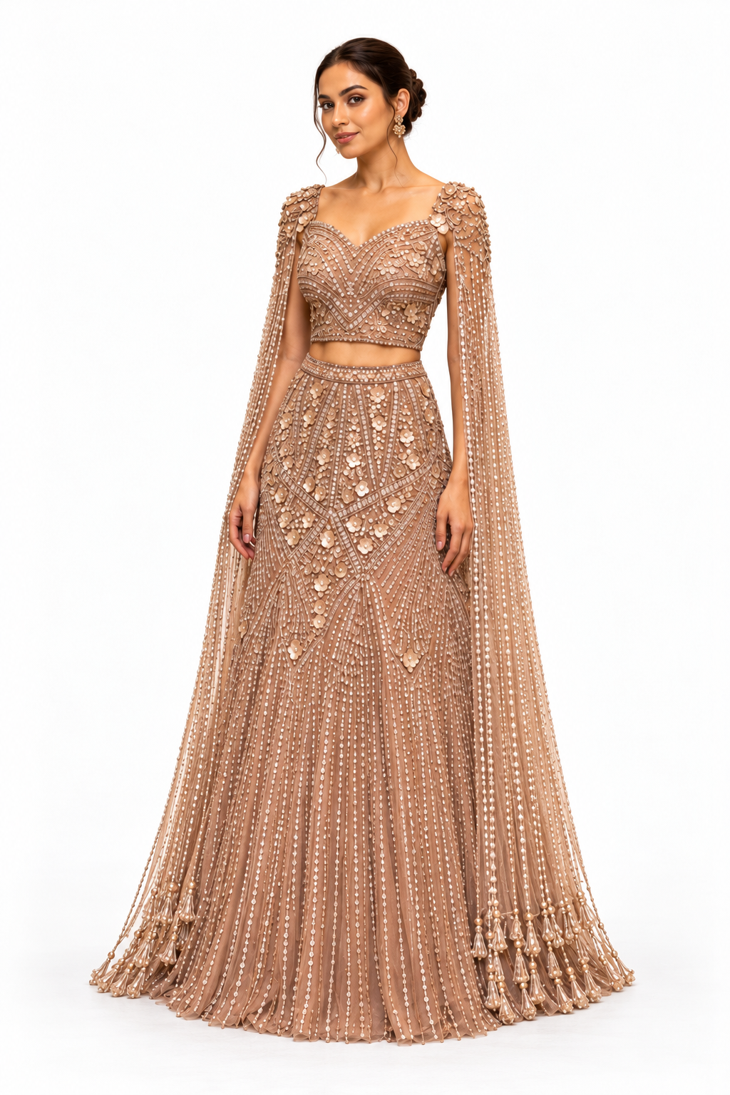 Luminah Tassel Lehenga by AZP x Bellissima on a white studio background