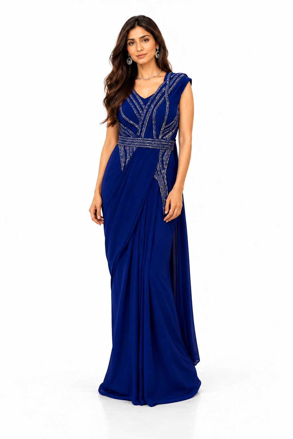 Royal Azure Luxury Fusion Dress by AZP x Bellissima on a white studio background