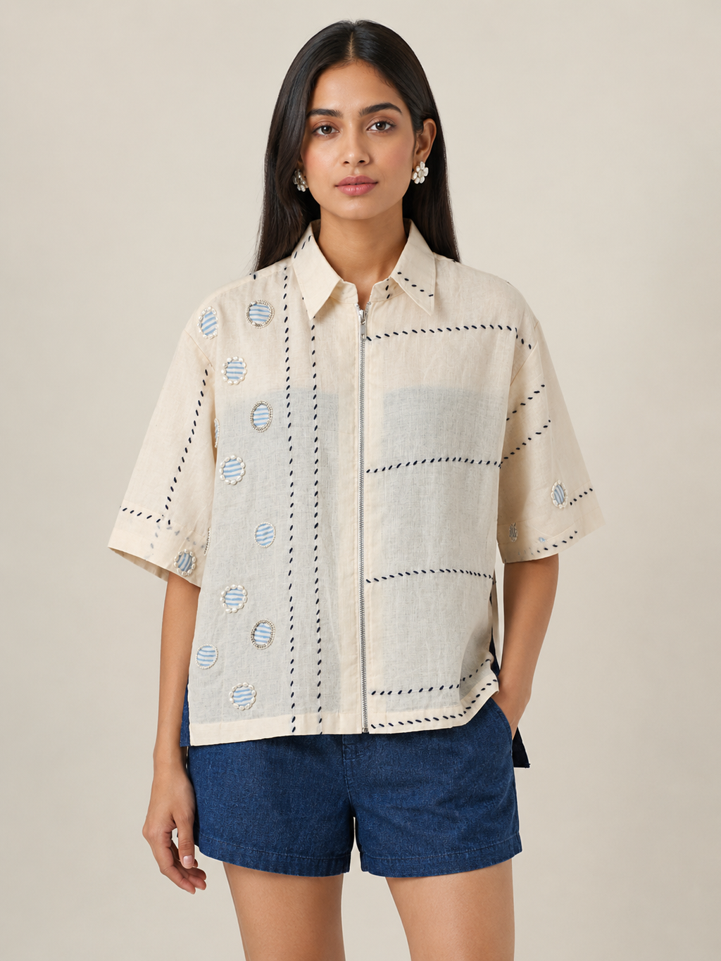 Blue Mirage Embellished Shirt Jacket