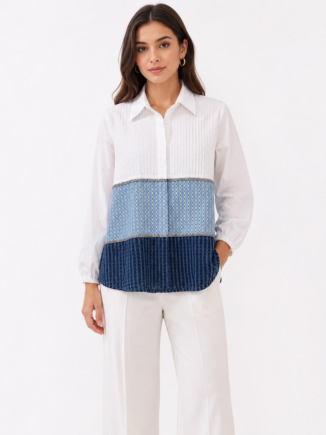 BLUE & WHITE PANELLED SHIRT
