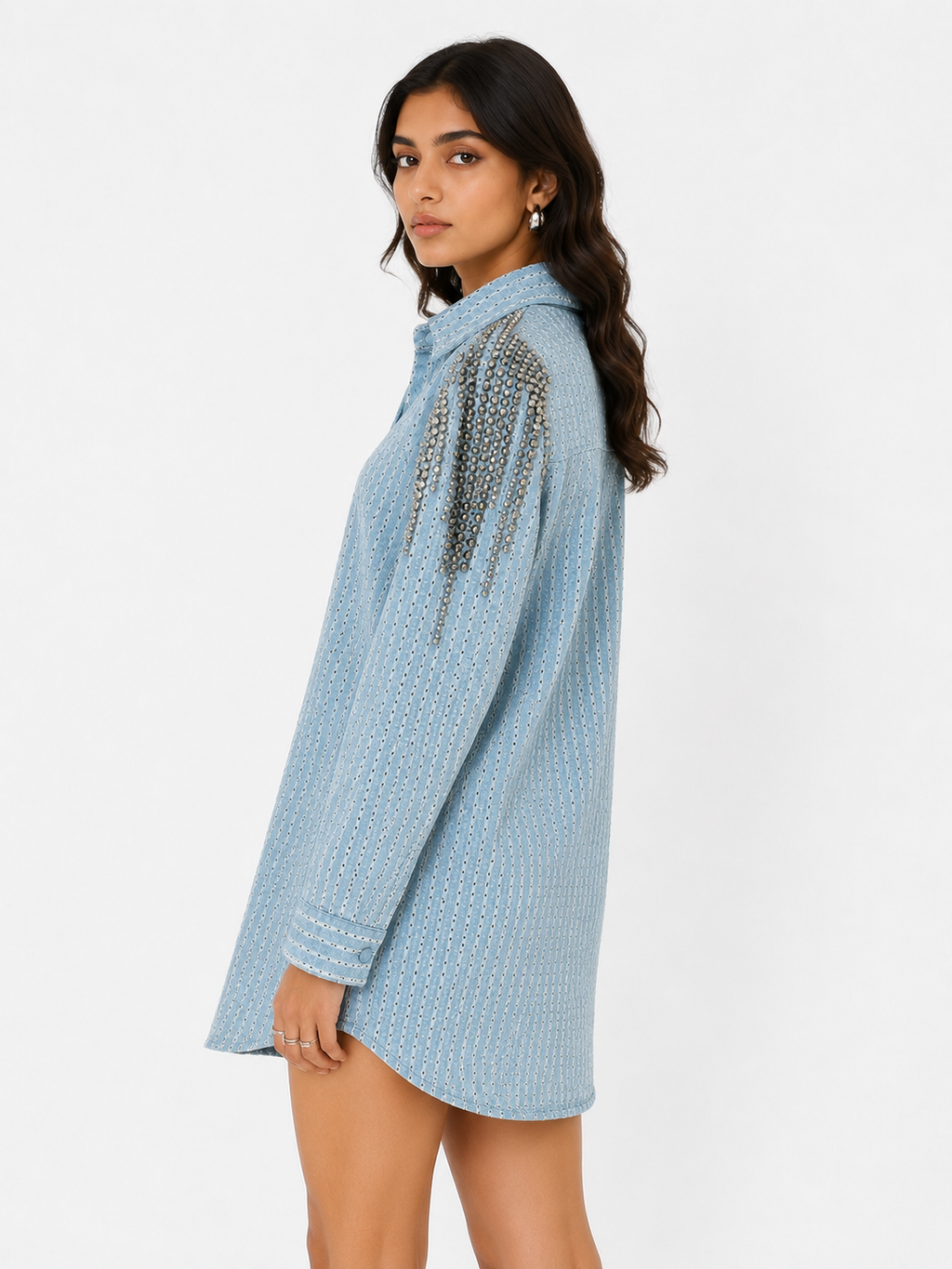 Embellished Denim Shirt Dress