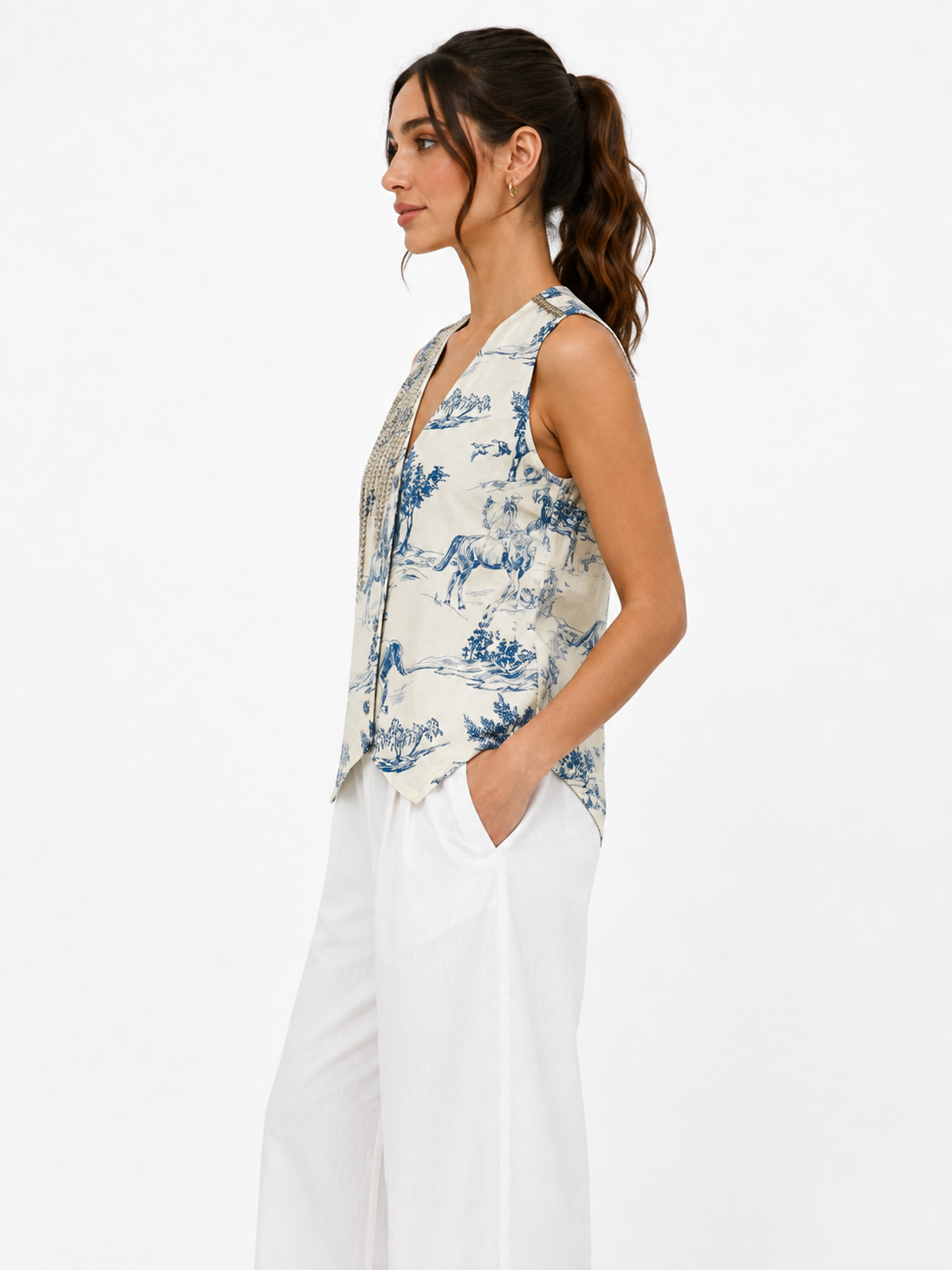 Blue & Ivory Print Waistcoat