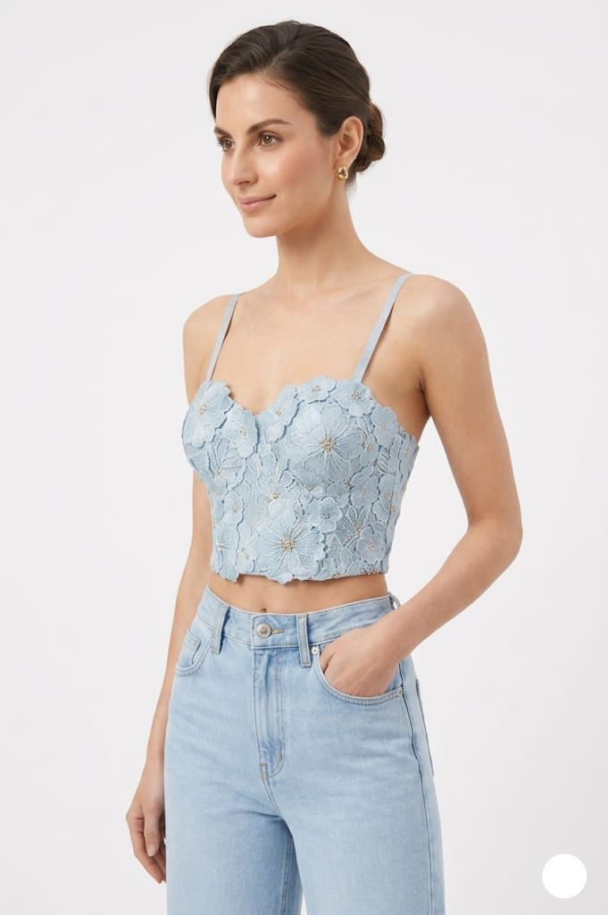 Pastel Blue Textured Corset Top