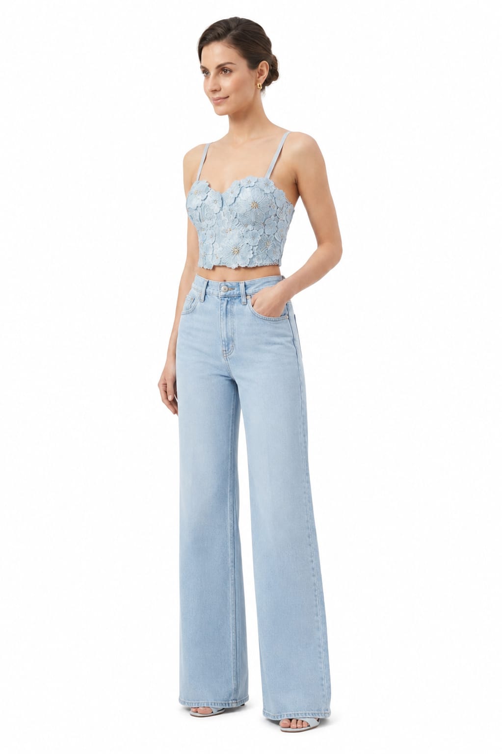 Pastel Blue Textured Corset Top