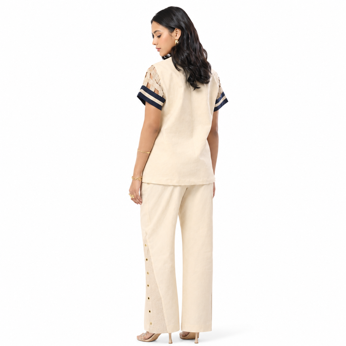 Ivory & Navy Contrast Stitch Co-Ord Set