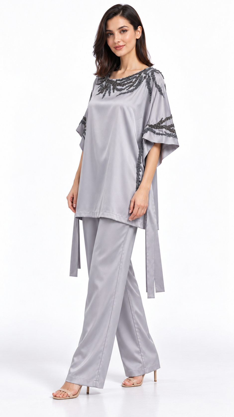 Designer Atelier silver grey coord — model styling pose 2