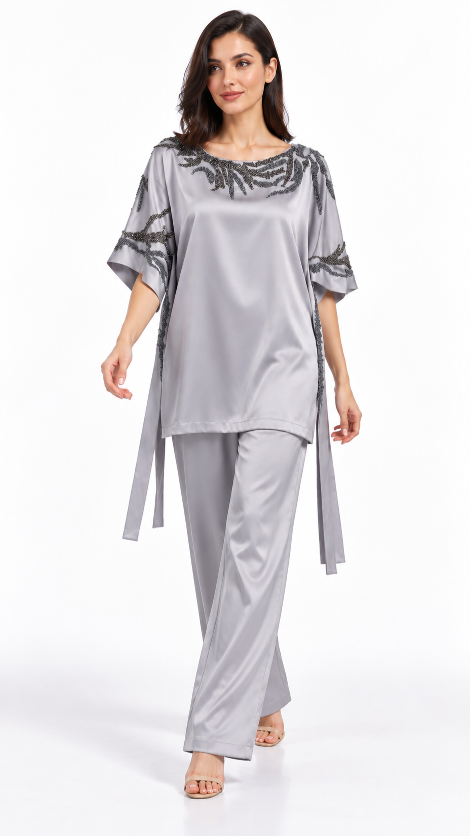Designer Atelier silver grey coord — model styling pose 3