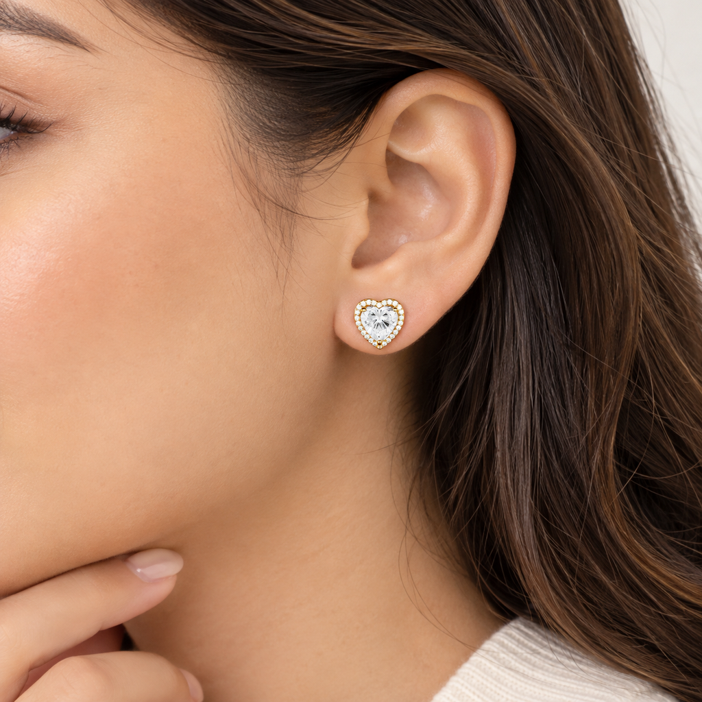 Golden Heart Stud Earrings
