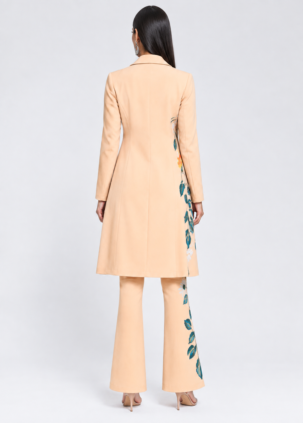 Peach Floral Print Longline Blazer Co-Ord Set