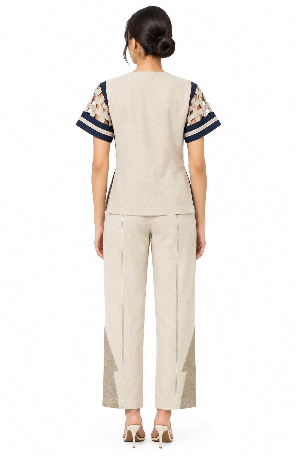 Ivory & Navy Contrast Stitch Co-Ord Set