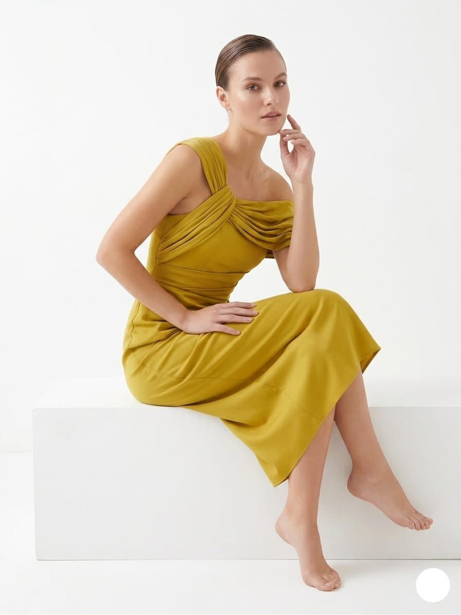 One-Shoulder Pleated Satin Dress
