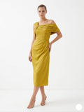 One-Shoulder Pleated Satin Dress
