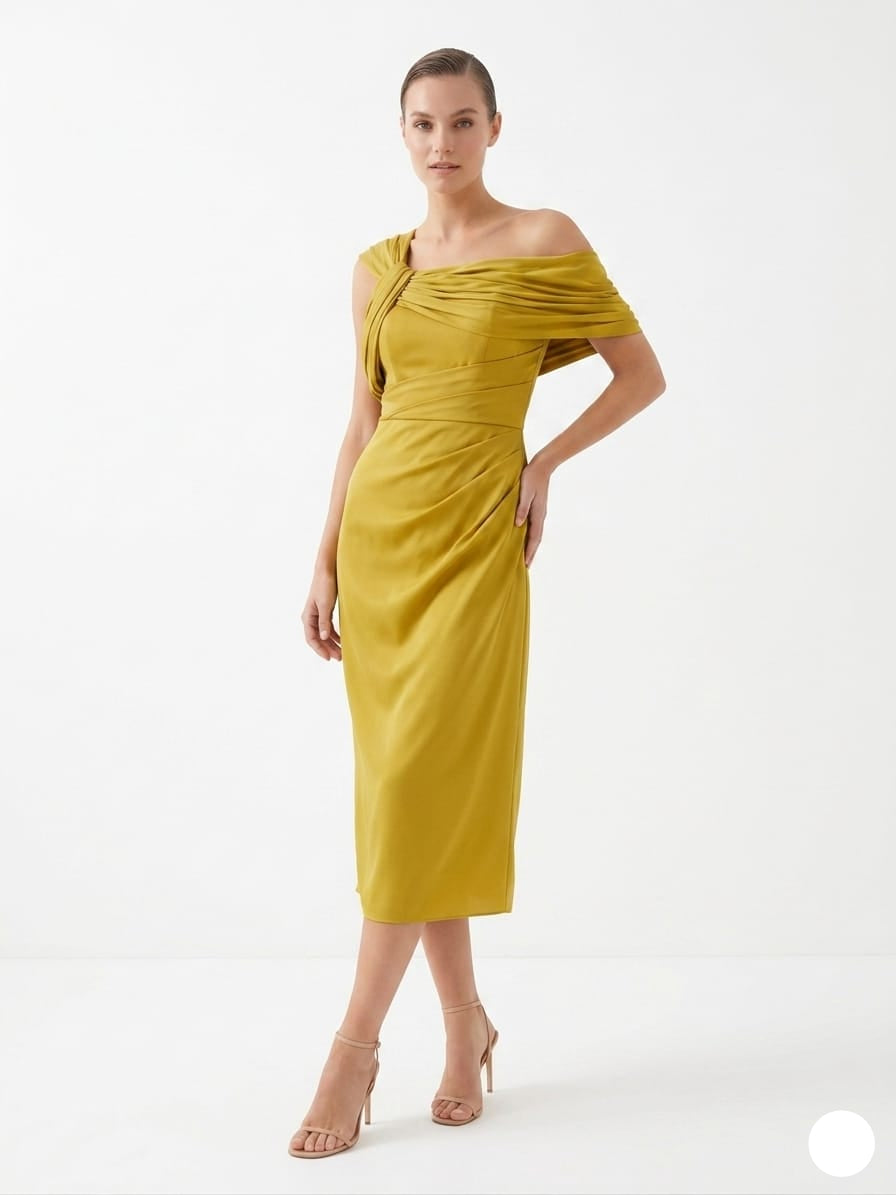 One-Shoulder Pleated Satin Dress