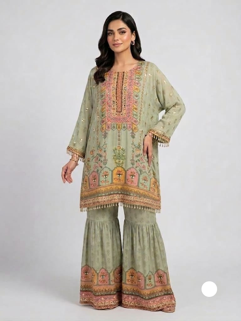 Olive & Pastel Floral Tunic Set
