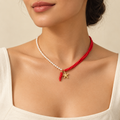 Red Accent Charm Necklace – Mystique — model image